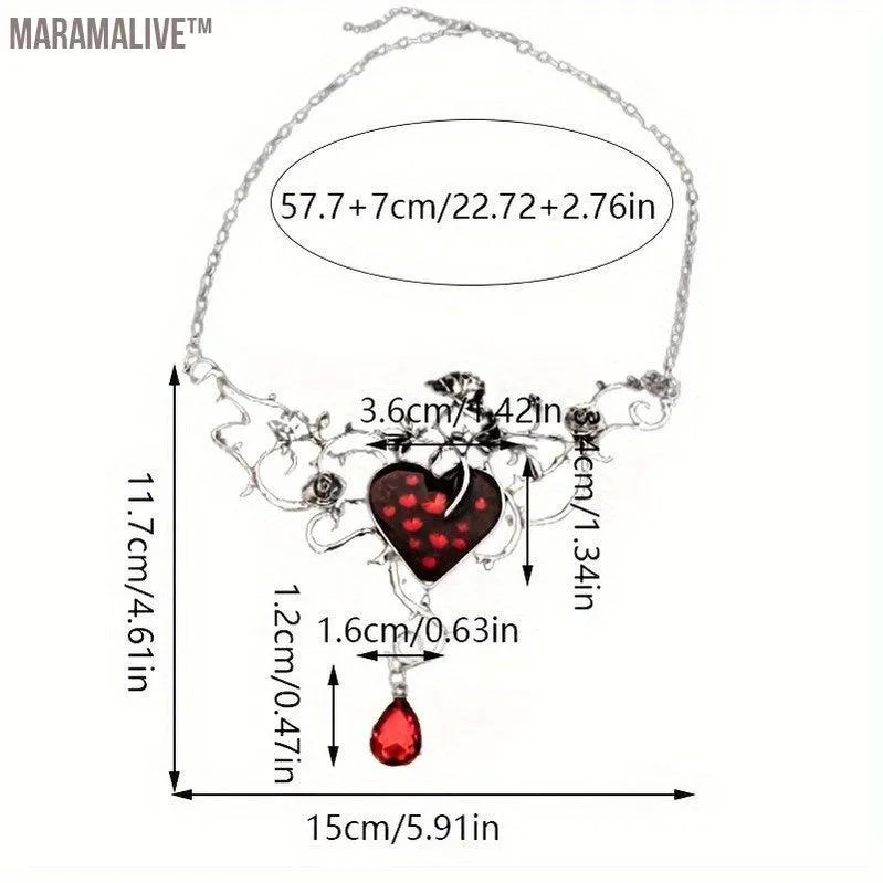 1pc Gothic Dark Style Rhinestone Inlaid Collar Choker Clavicle Chain For Valentine's Day Party Heart Branch Flower Necklace