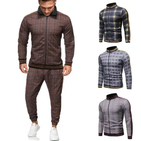 2020 Gentlemen Tracksuit men Fashion Sporting Suit Men Sets Brand Plaid Zipper Sweatshirt Sweatpants Mens Clothing 2 Pieces Sets