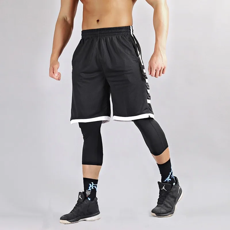 2pcs Set Men Running Compression Sport Pant Suit Basketball Jersey Sweatpants for Youngster Male Workout Elastic Leggings Shorts