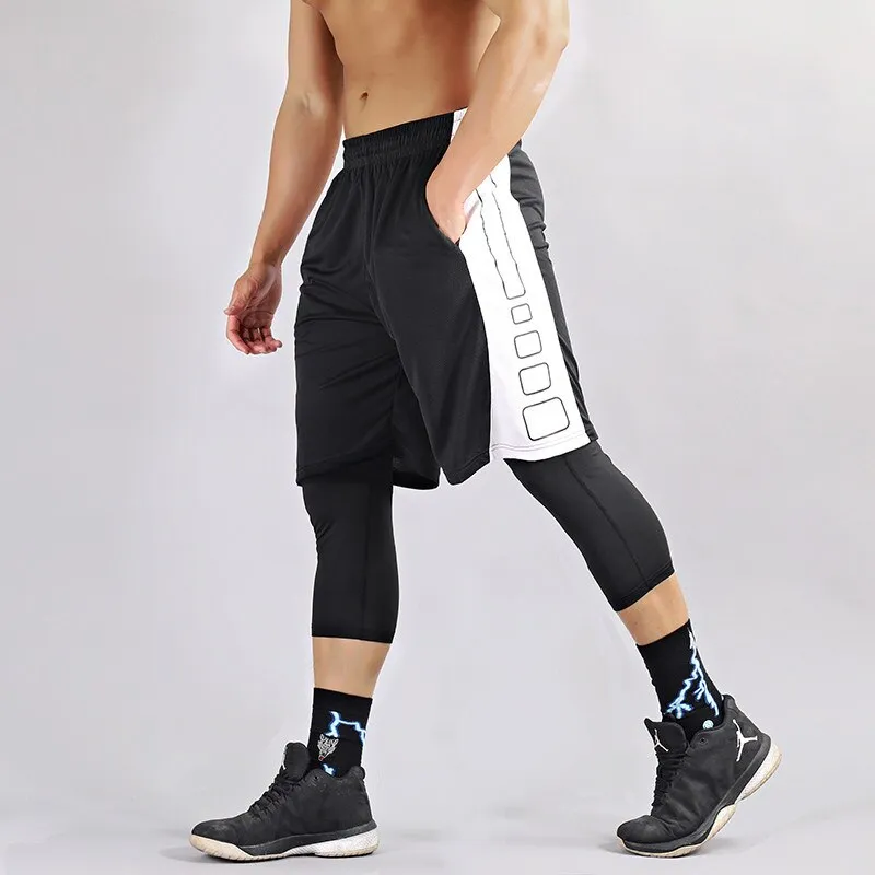 2pcs Set Men Running Compression Sport Pant Suit Basketball Jersey Sweatpants for Youngster Male Workout Elastic Leggings Shorts