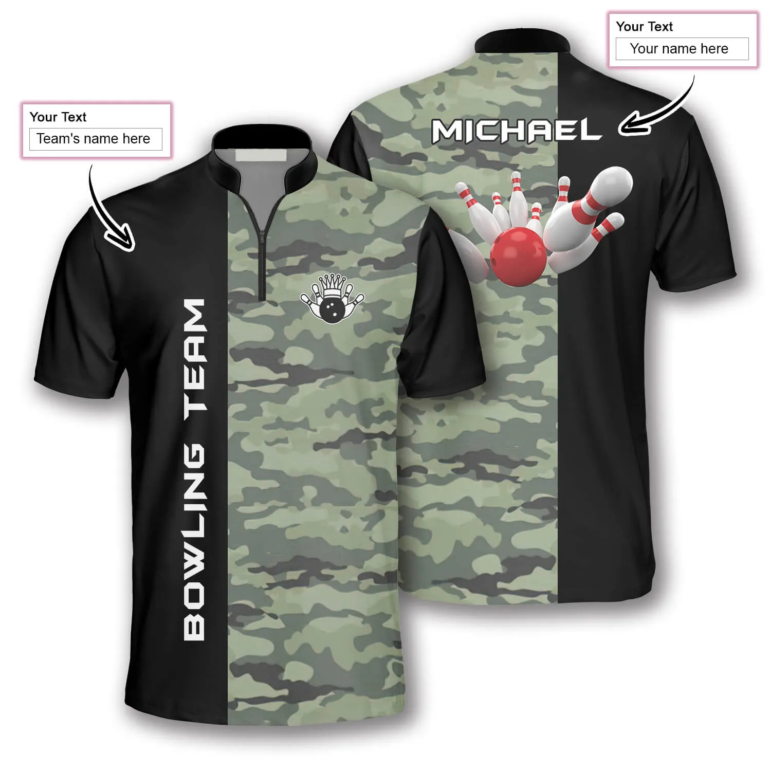 3D All Over Print Camo & Black Custom Bowling Jerseys for Men, Idea Gift for Bowler