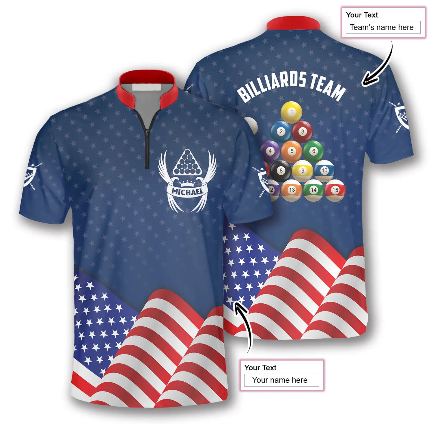 3D All Over Print Patriotic Waving Flag Custom Billiard Jerseys for Men, Billiard Jersey Shirt, Flag Shirt