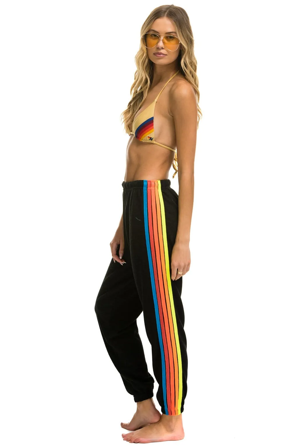 5 STRIPE SWEATPANTS - BLACK // NEON RAINBOW STRIPES