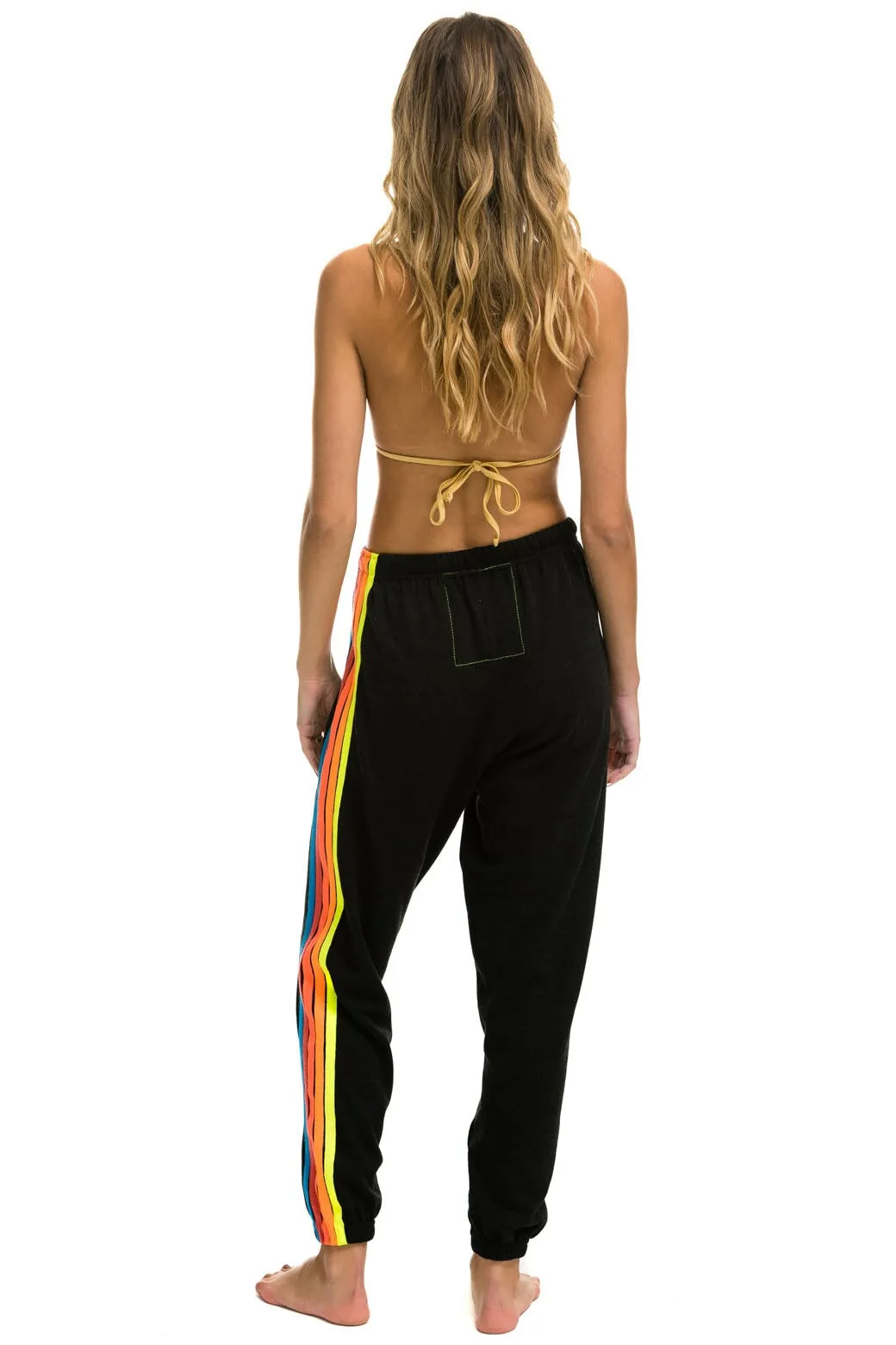 5 STRIPE SWEATPANTS - BLACK // NEON RAINBOW STRIPES