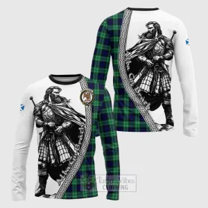 Abercrombie Tartan Clan Crest Long Sleeve T-Shirt with Highlander Warrior Celtic Style