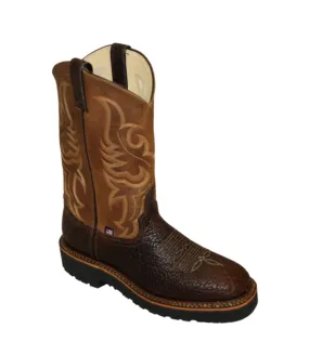 Abilene Boots Mens 11in Cowhide Work Brown Shrunken Bison Cowboy Boots