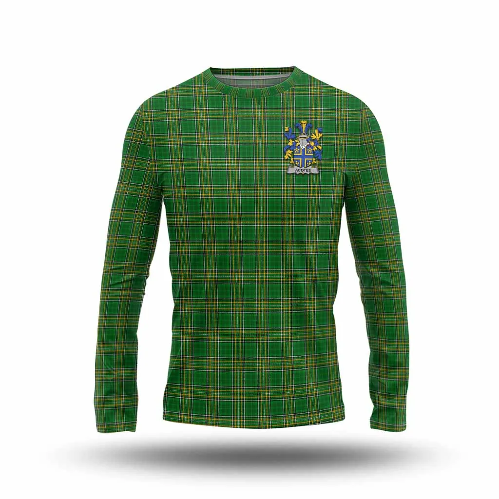 Acotes Irish Clan Tartan Long Sleeve T-Shirt with Coat of Arms