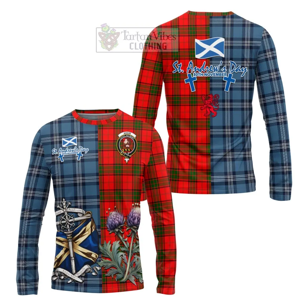 Adair Tartan Long Sleeve T-Shirt Happy St. Andrew's Day Half Tartan Style