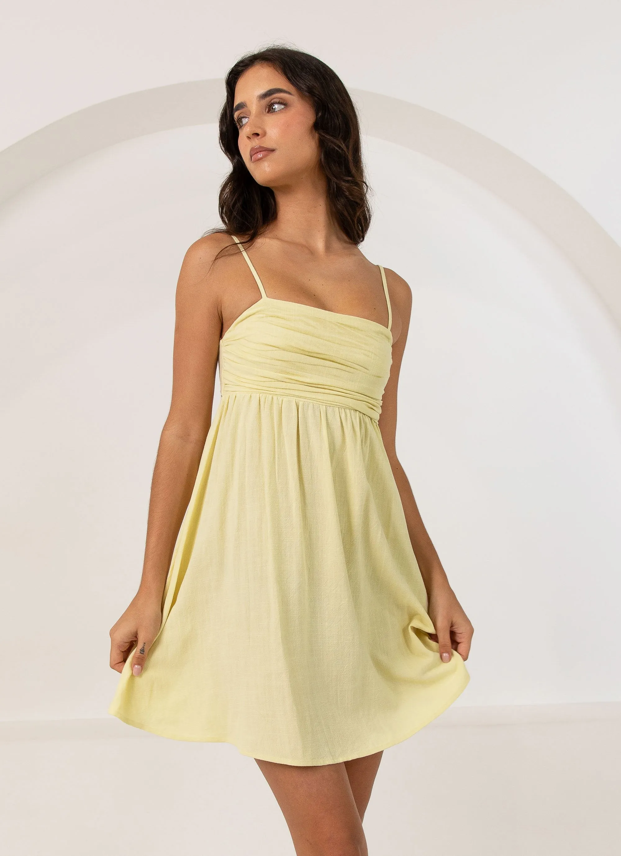 Admire You Linen Mini Dress - Lemon