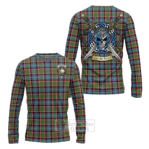 Aikenhead Tartan Long Sleeve T-Shirt with Family Crest Celtic Skull Style