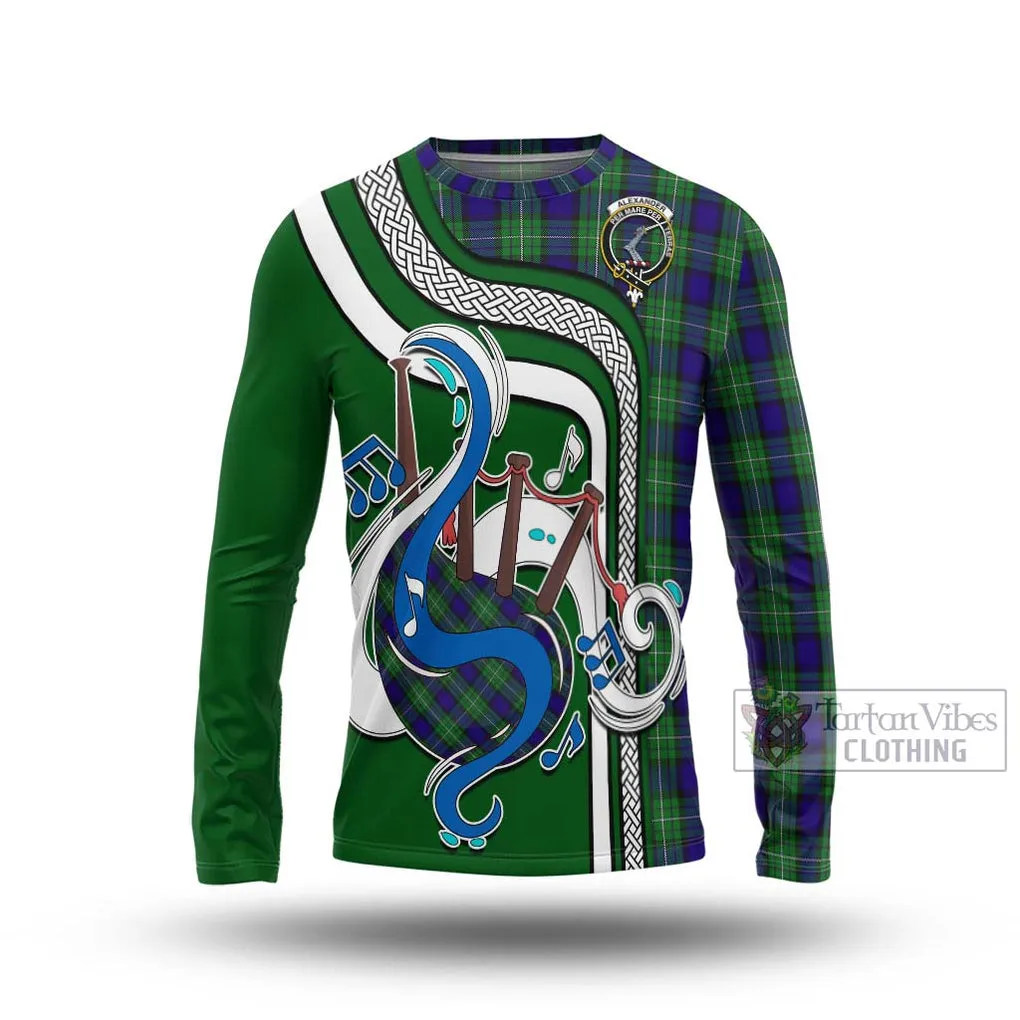 Alexander Tartan Long Sleeve T-Shirt with Epic Bagpipe Style