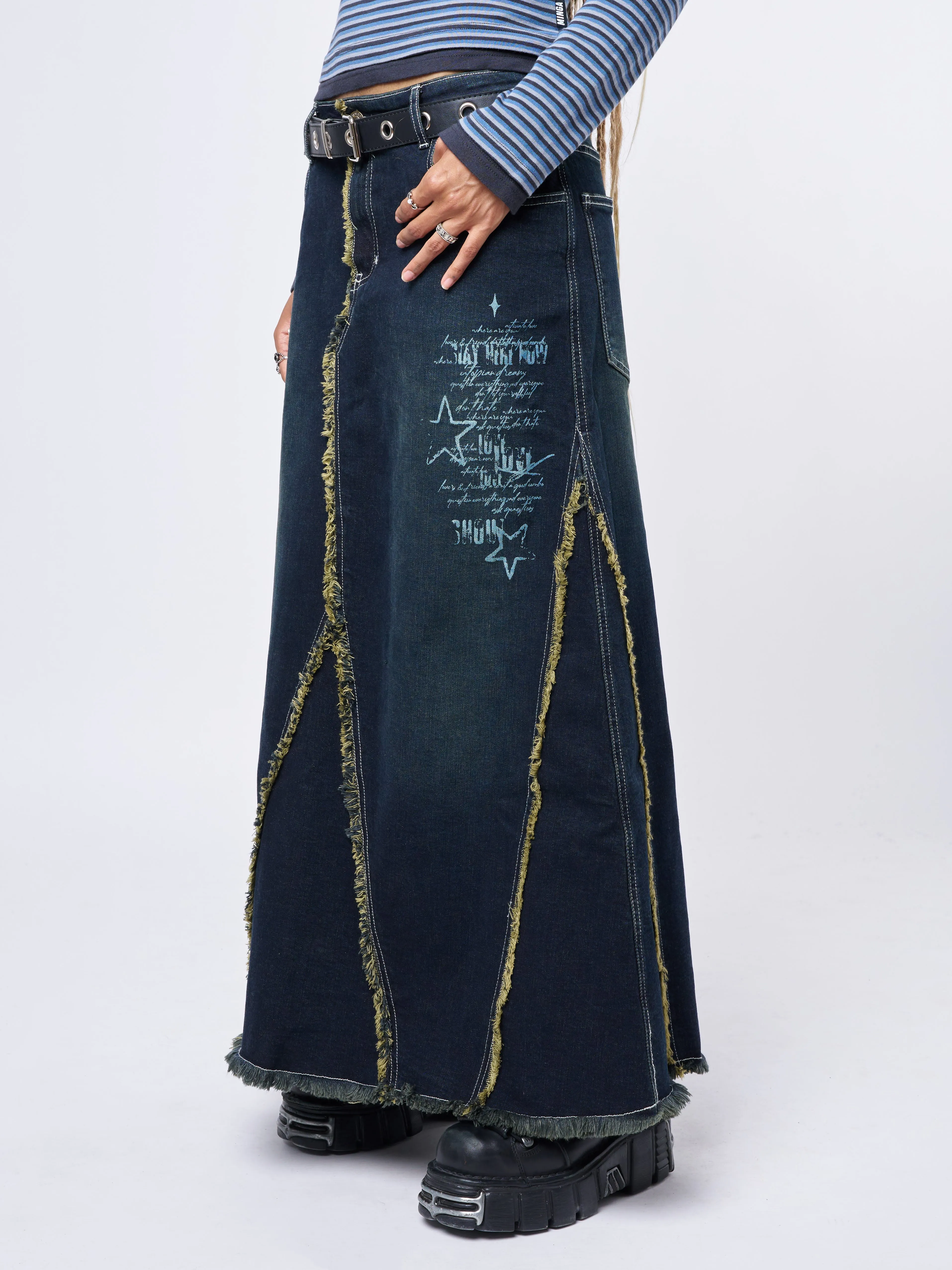 Alexis Lined Denim Maxi Skirt