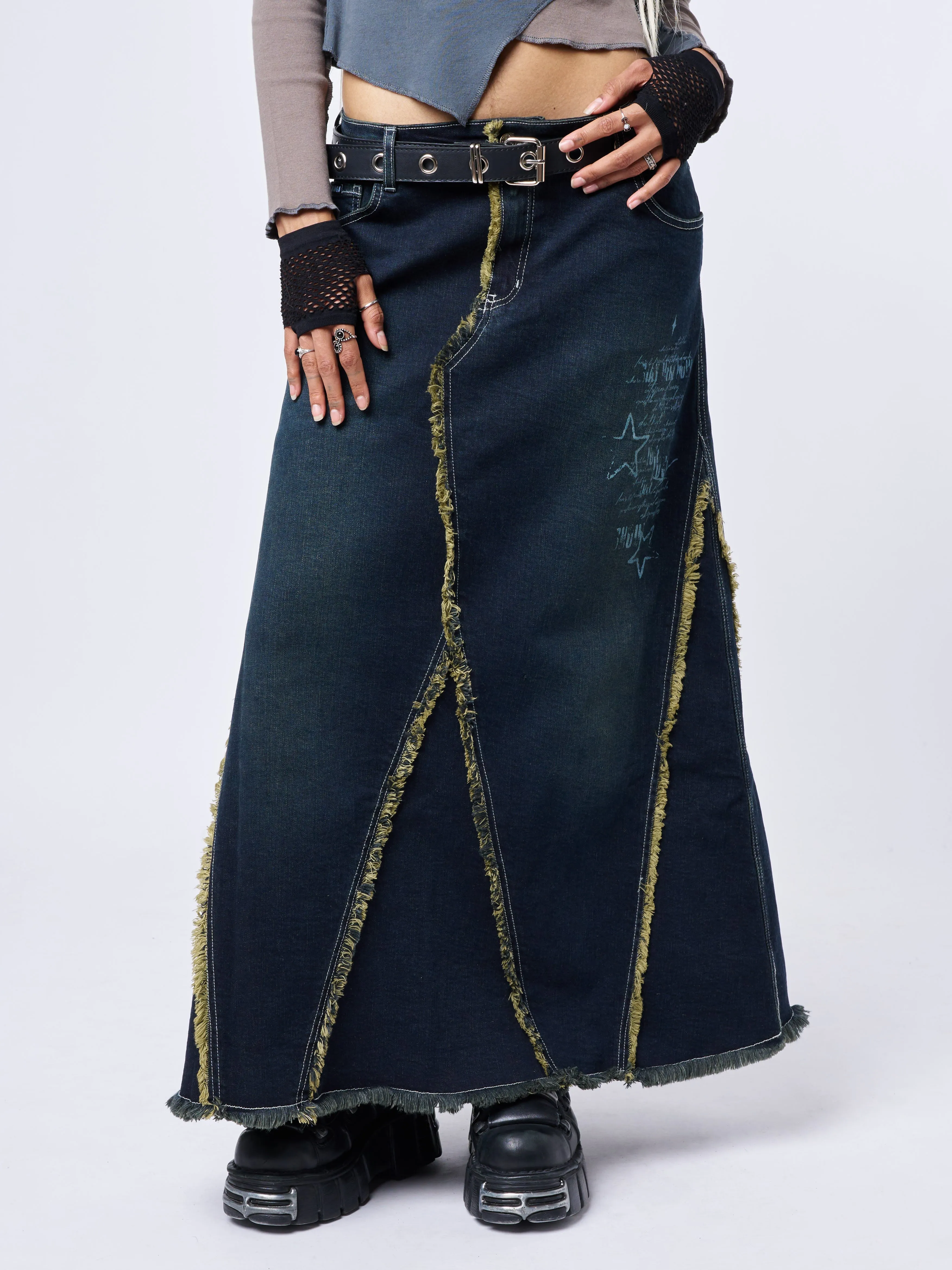 Alexis Lined Denim Maxi Skirt