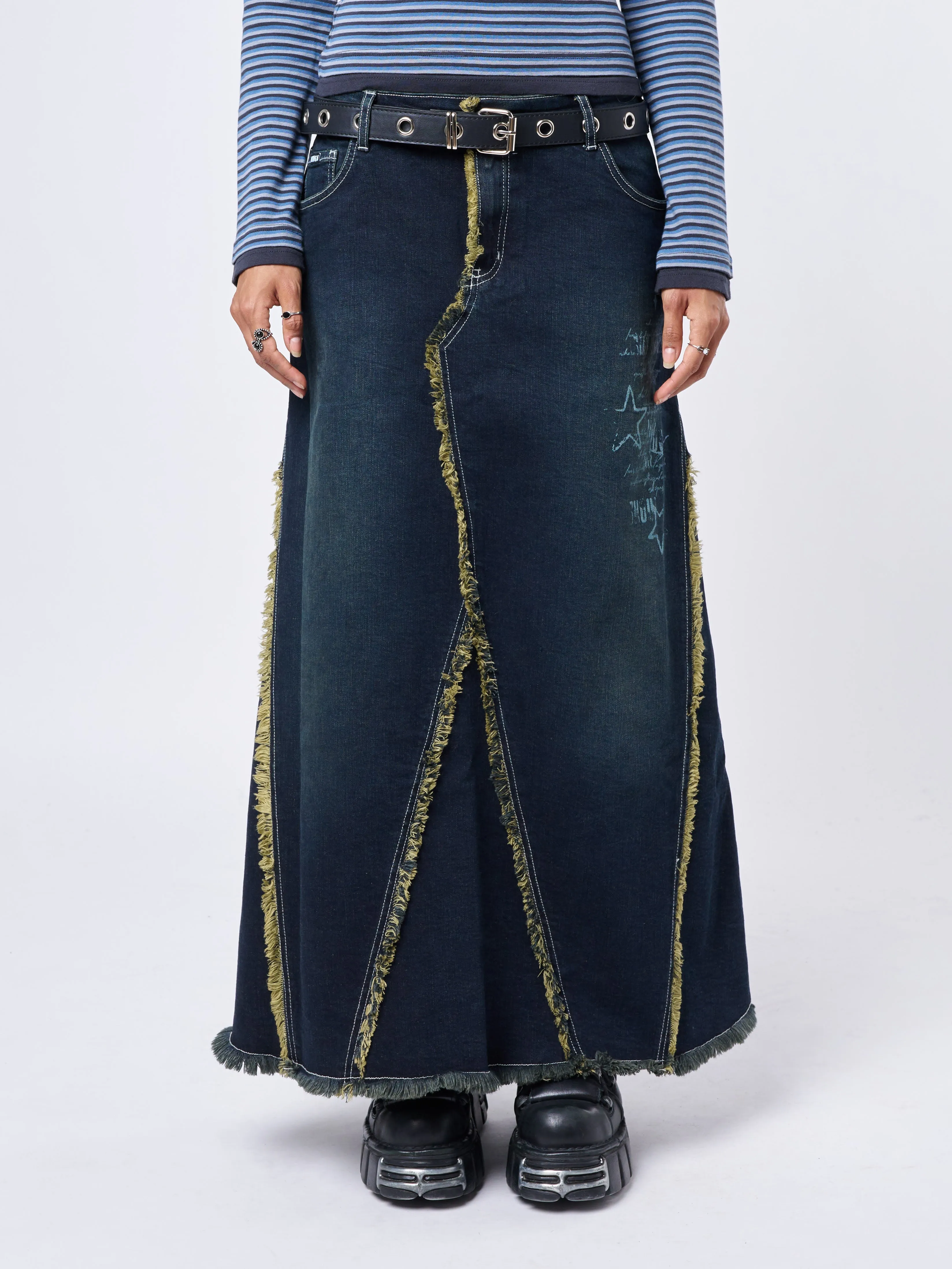 Alexis Lined Denim Maxi Skirt