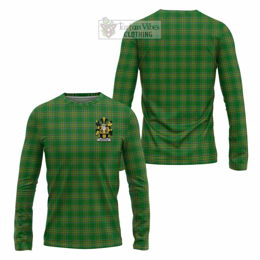 Ambrose Irish Clan Tartan Long Sleeve T-Shirt with Coat of Arms