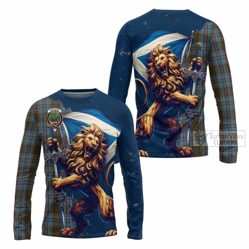 Anderson Tartan Family Crest Long Sleeve T-Shirt with Scottish Majestic Lion