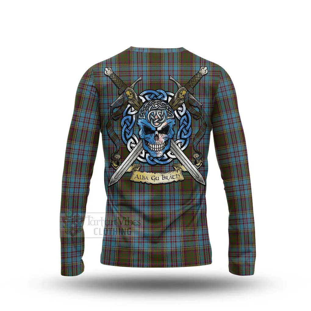 Anderson Tartan Long Sleeve T-Shirt with Family Crest Celtic Skull Style