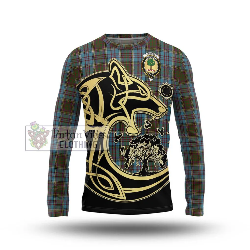 Anderson Tartan Long Sleeve T-Shirt with Family Crest Celtic Wolf Style