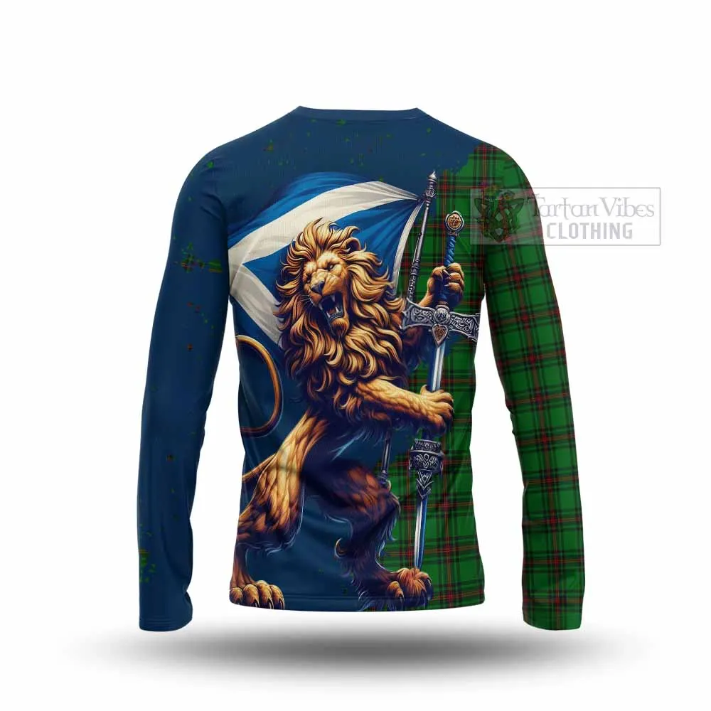 Anstruther Tartan Family Crest Long Sleeve T-Shirt with Scottish Majestic Lion