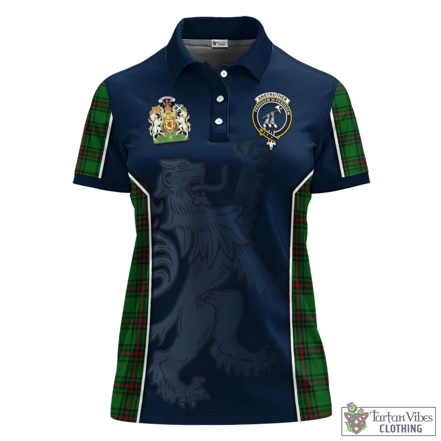 Anstruther Tartan Women's Polo Shirt with Family Crest and Lion Rampant Vibes Sport Style