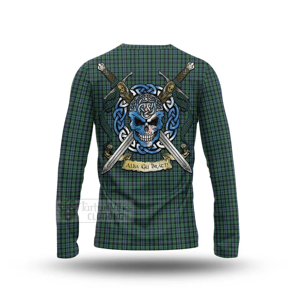 Arbuthnot Tartan Long Sleeve T-Shirt with Family Crest Celtic Skull Style