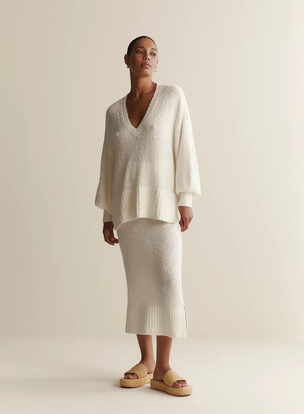 Arie Organic Cotton Cashmere Knit Maxi Skirt | Cream