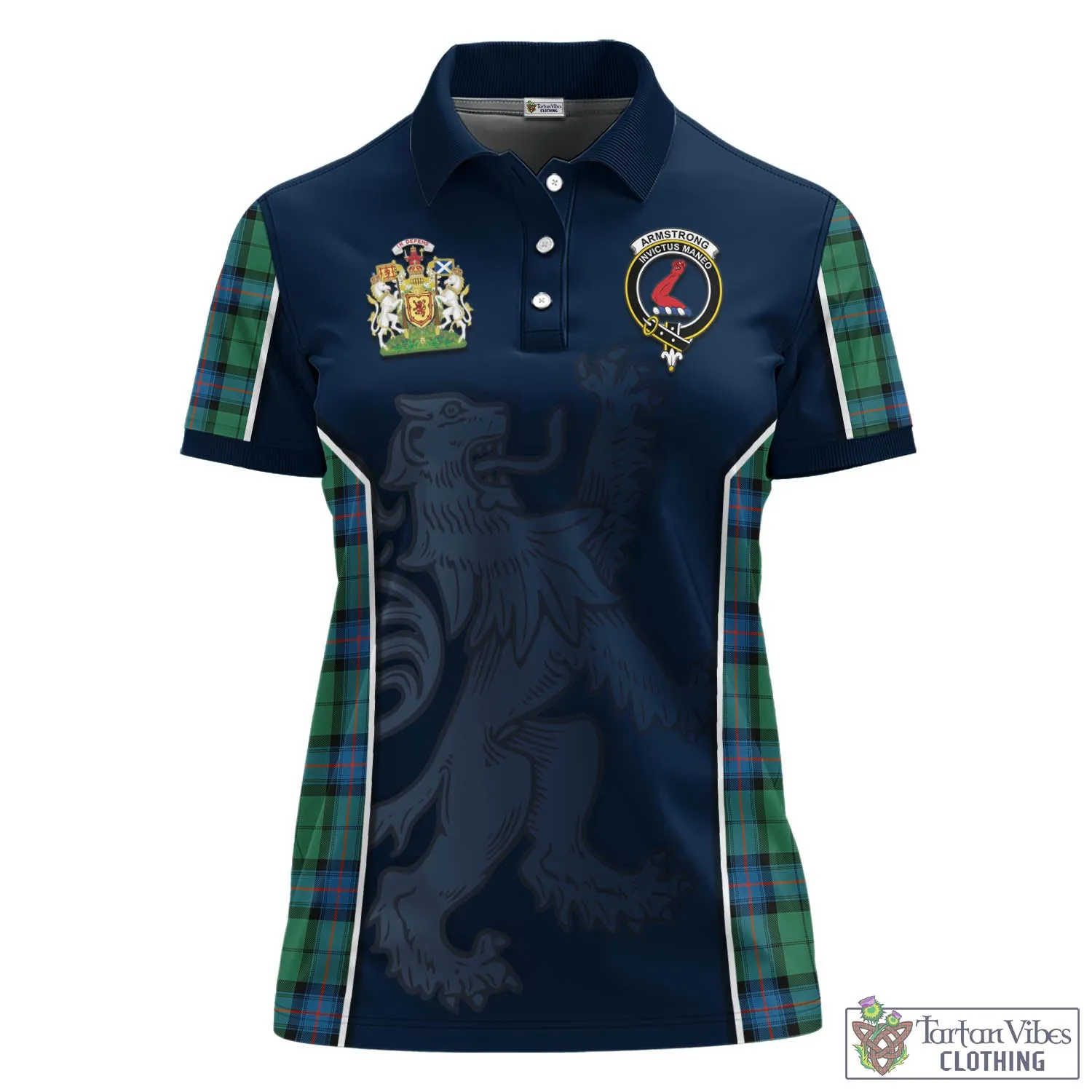 Armstrong Ancient Tartan Women's Polo Shirt with Family Crest and Lion Rampant Vibes Sport Style