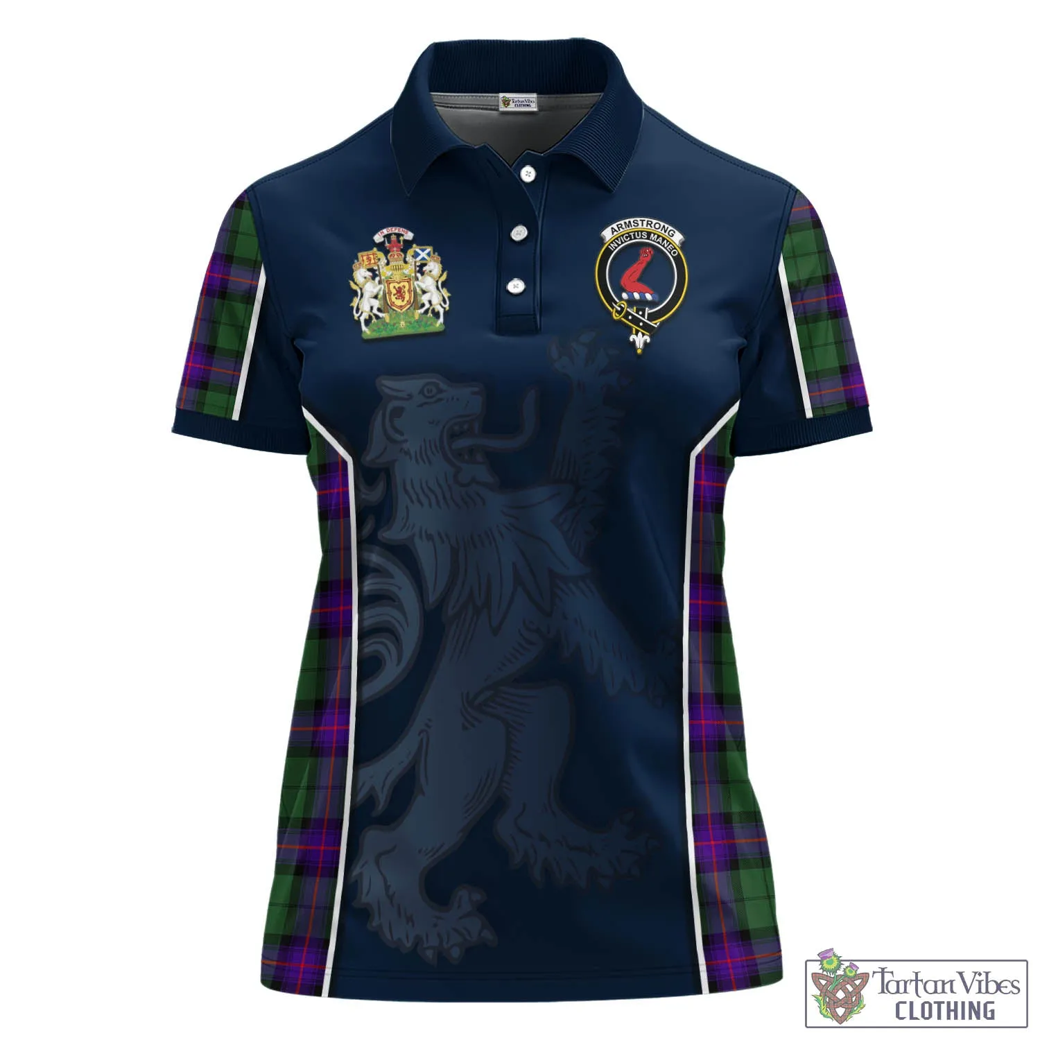 Armstrong Modern Tartan Women's Polo Shirt with Family Crest and Lion Rampant Vibes Sport Style