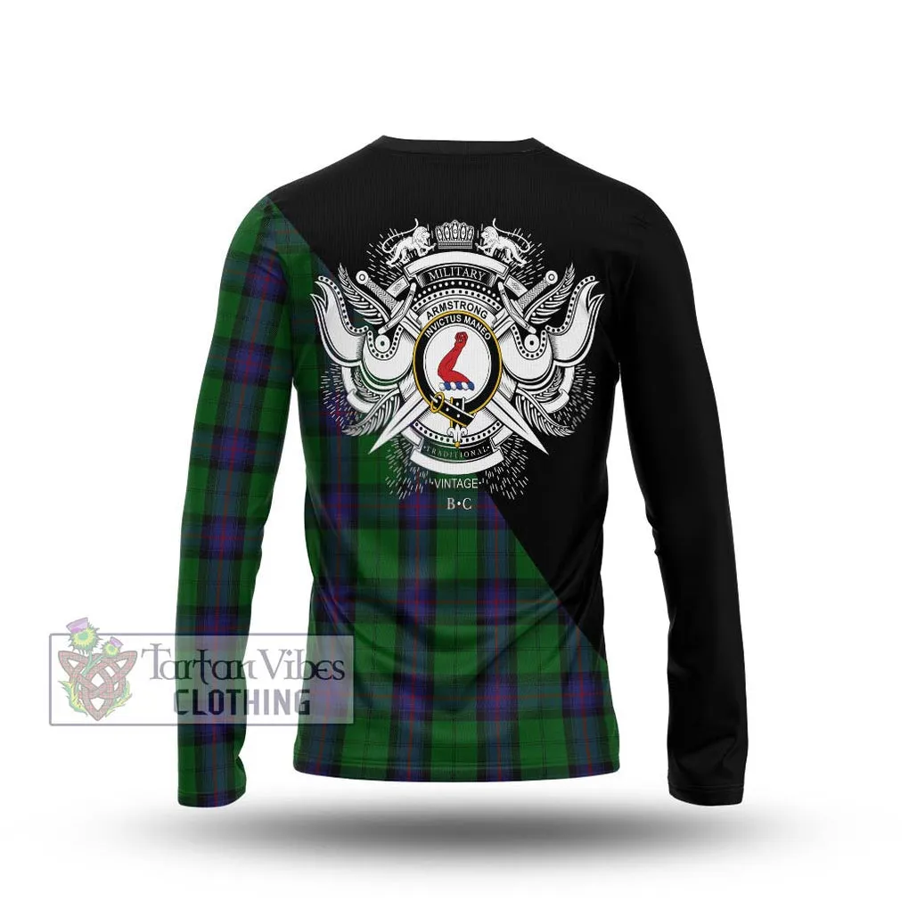 Armstrong Tartan Long Sleeve T-Shirt with Family Crest and Military Logo Style