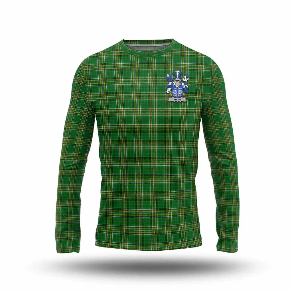 Atkins Irish Clan Tartan Long Sleeve T-Shirt with Coat of Arms