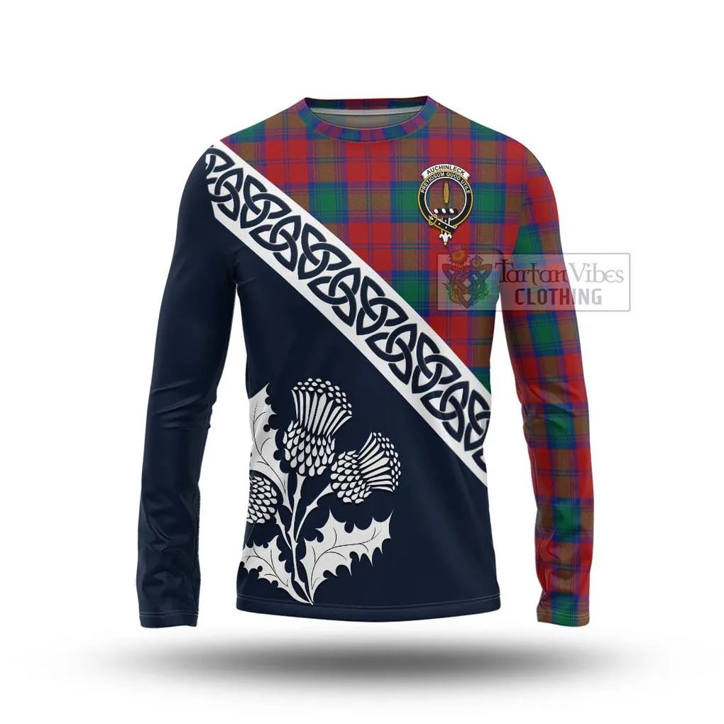 Auchinleck (Affleck) Tartan Long Sleeve T-Shirt Featuring Thistle and Scotland Map