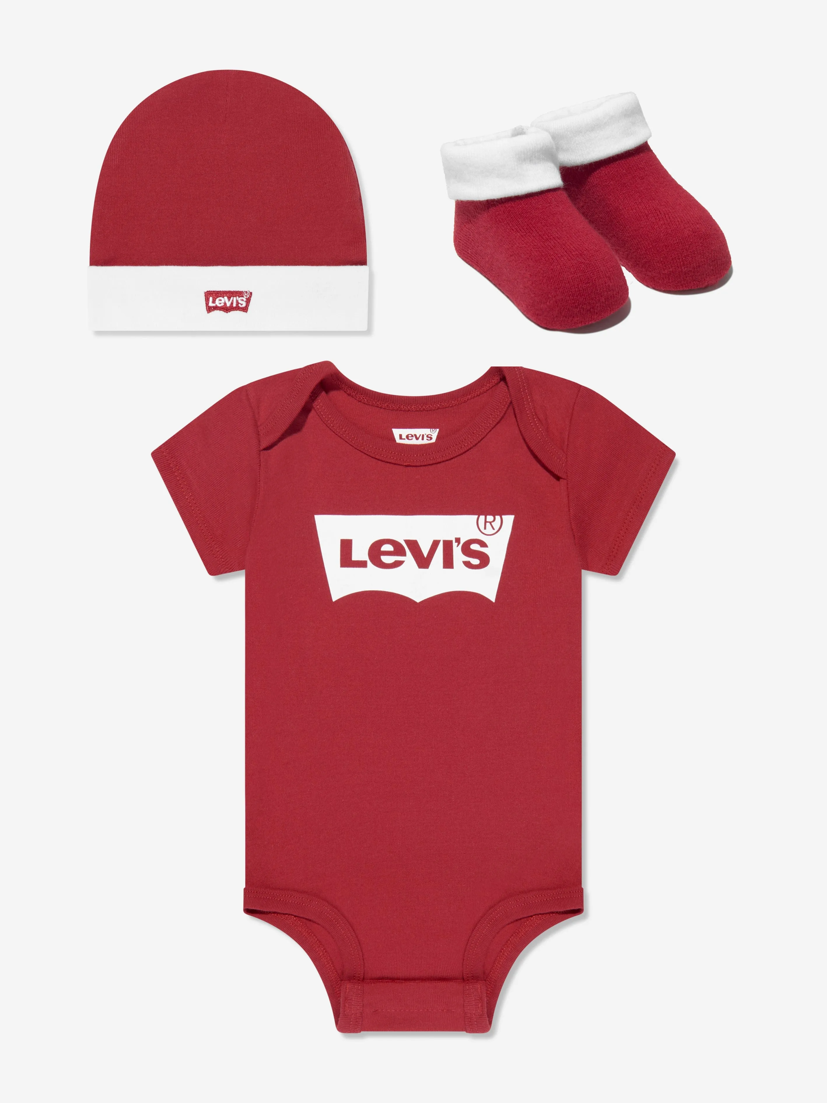 Baby Bodysuit Hat And Booties Set in Red