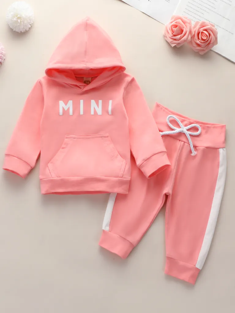 Baby Fall Mini-Me Hooded Sweatshirt and Striped Pants Set