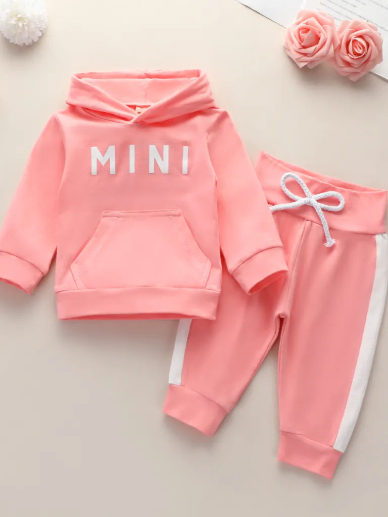 Baby Fall Mini-Me Hooded Sweatshirt and Striped Pants Set