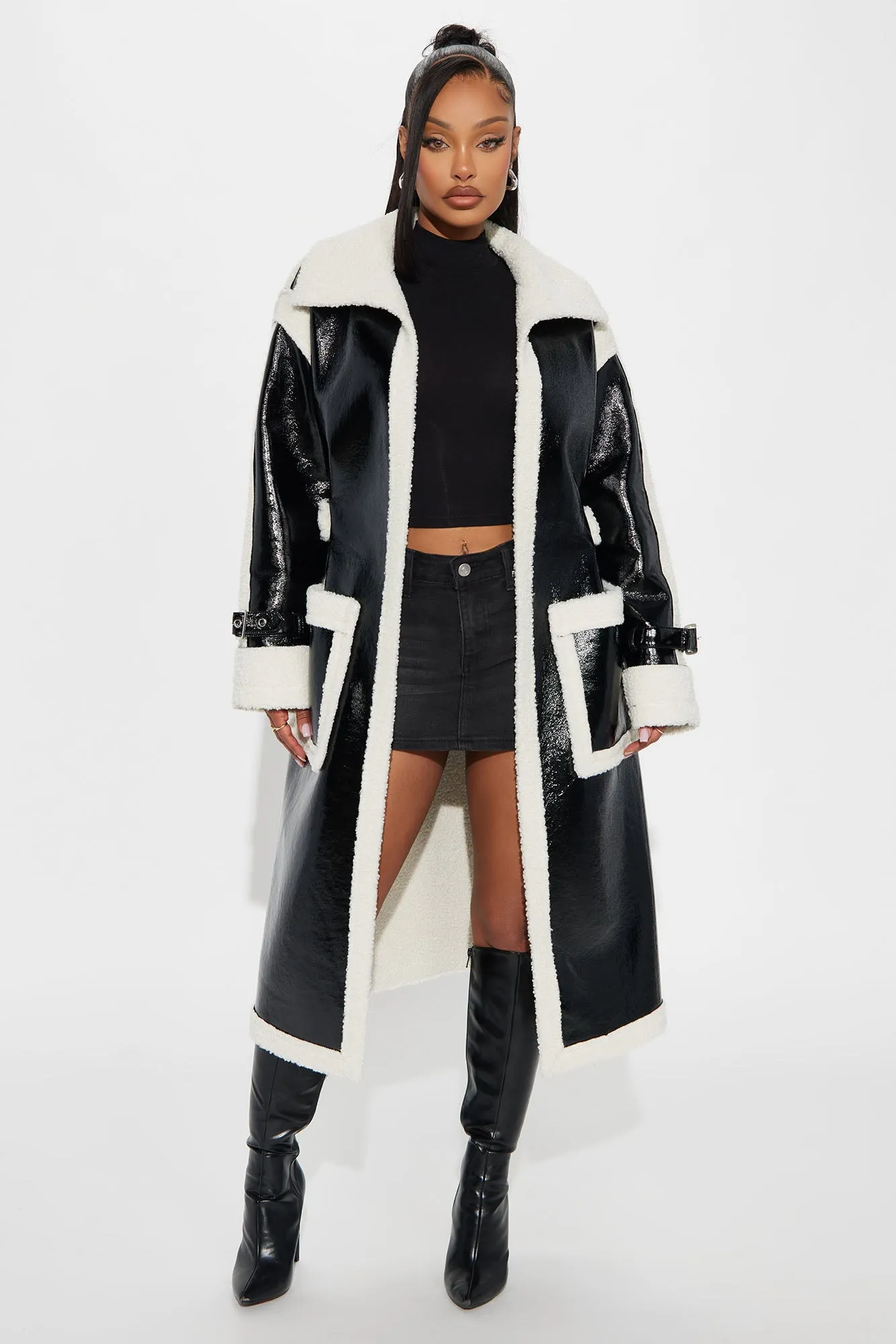 Bad Ideas Shearling Trench Coat - Black