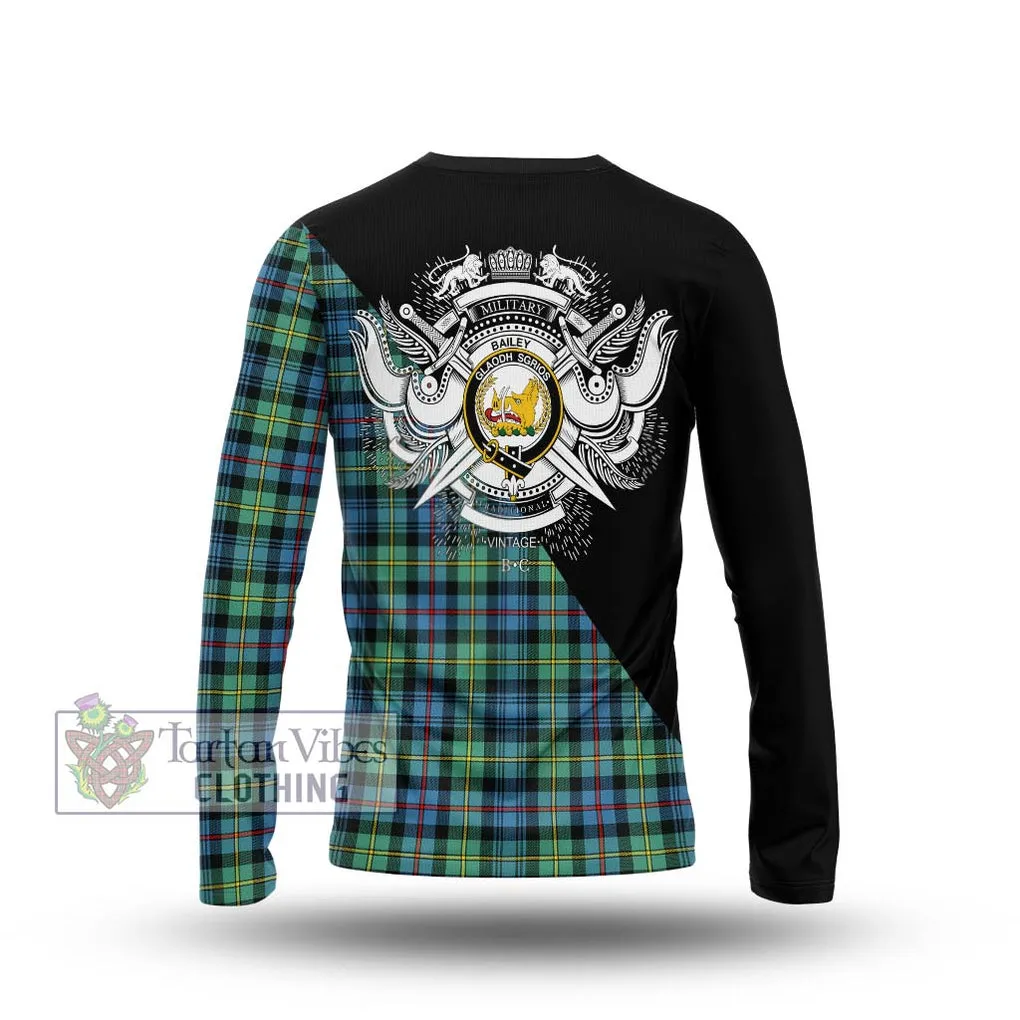 Bailey Ancient Tartan Long Sleeve T-Shirt with Family Crest and Military Logo Style