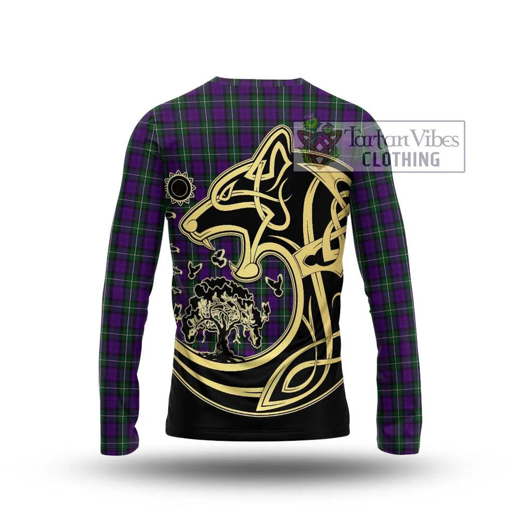 Baillie Highland Society Tartan Long Sleeve T-Shirt with Family Crest Celtic Wolf Style