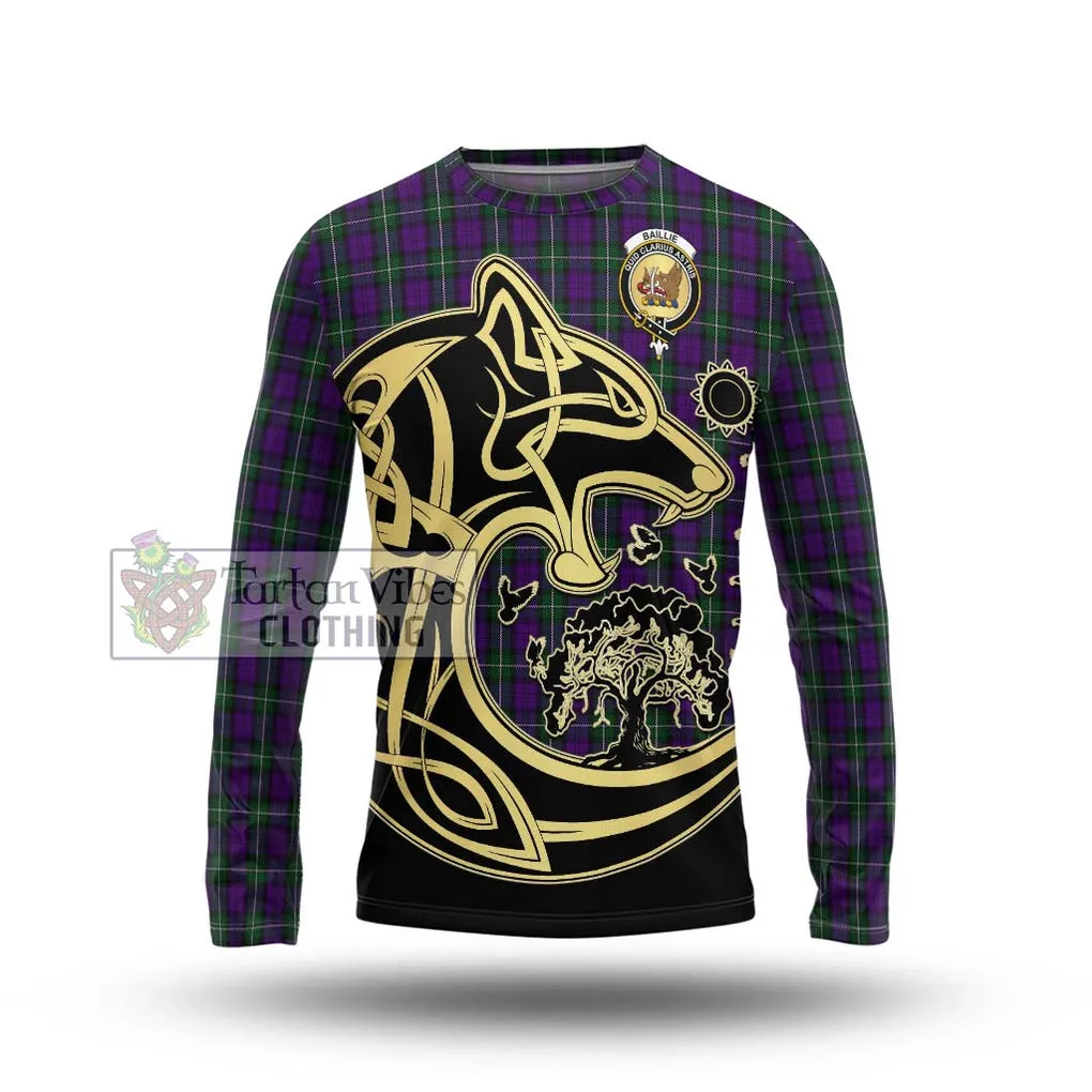 Baillie Highland Society Tartan Long Sleeve T-Shirt with Family Crest Celtic Wolf Style