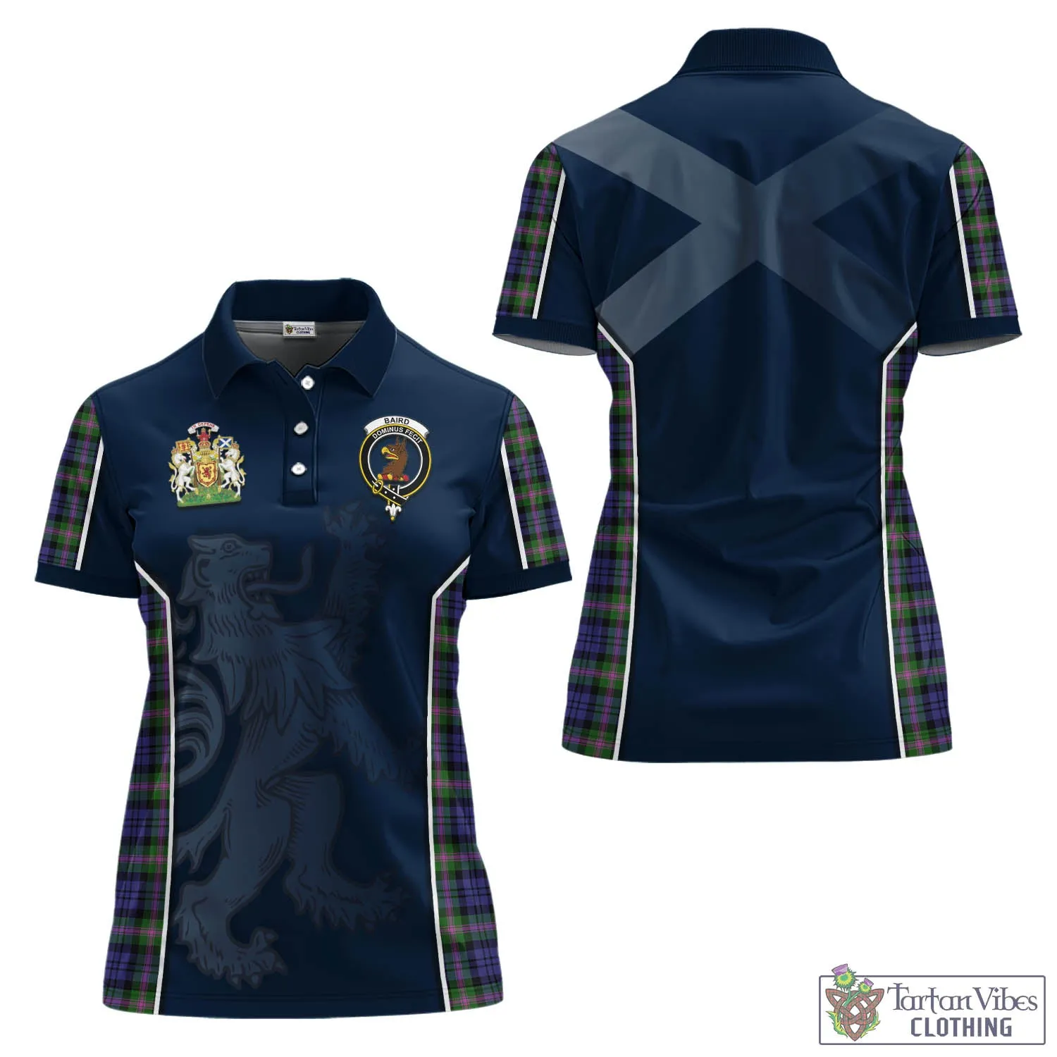 Baird Modern Tartan Women's Polo Shirt with Family Crest and Lion Rampant Vibes Sport Style