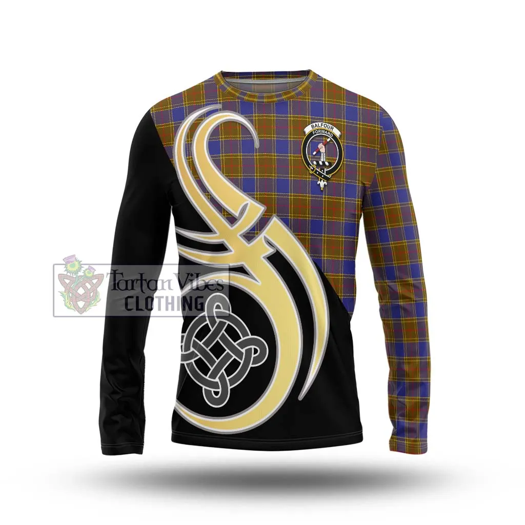 Balfour Tartan Long Sleeve T-Shirt with Family Crest and Celtic Symbol Style