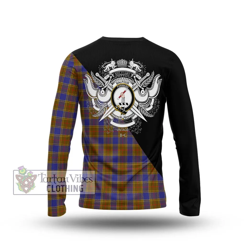 Balfour Tartan Long Sleeve T-Shirt with Family Crest and Military Logo Style