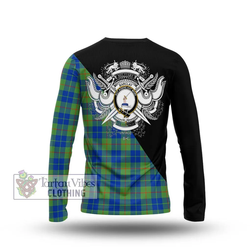 Barclay Hunting Ancient Tartan Long Sleeve T-Shirt with Family Crest and Military Logo Style