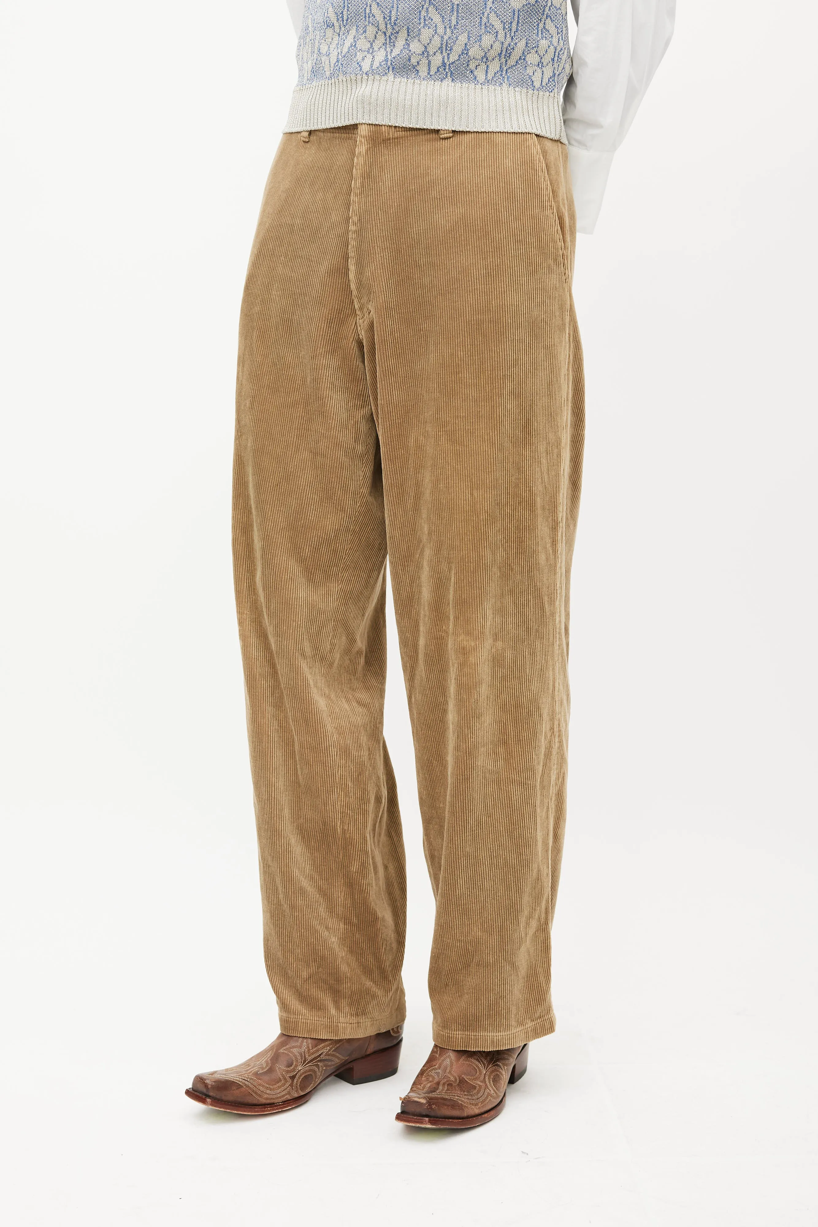 Beige Wide Leg Corduroy Trouser