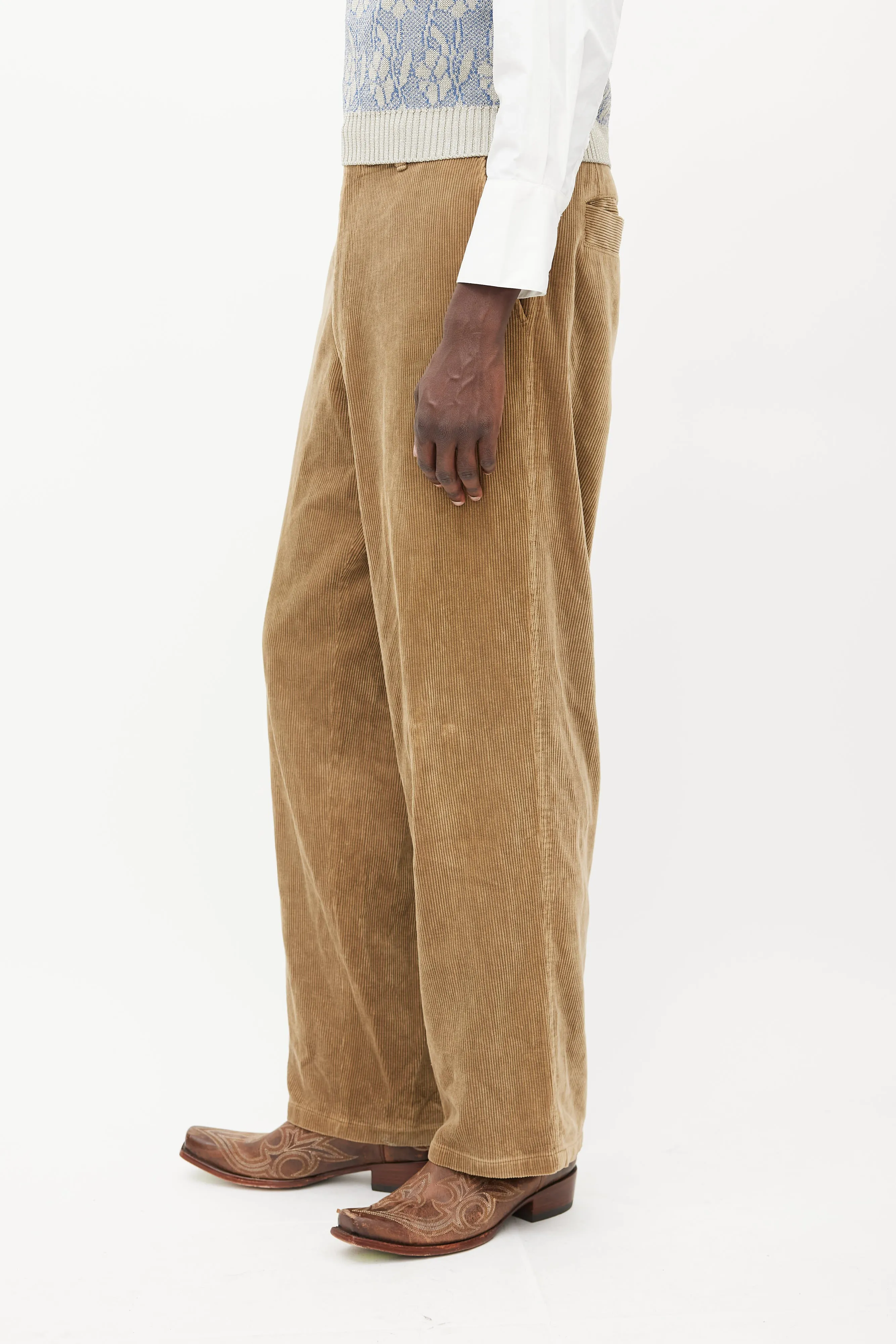 Beige Wide Leg Corduroy Trouser