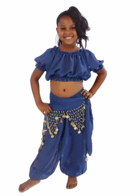 Belly Dance Kid's Chiffon Top, Pants, & Hip Scarf Halloween Costume Set | BELLY BABIES