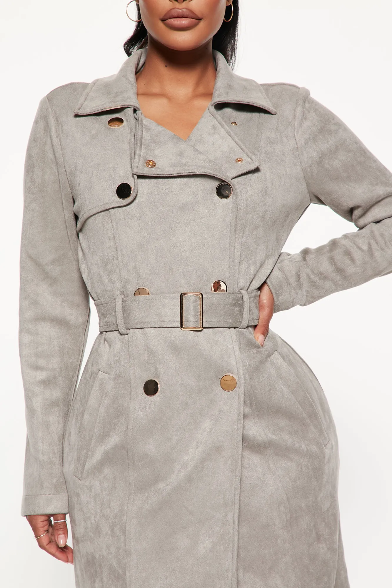 Belt Your Heart Trench Coat - Grey