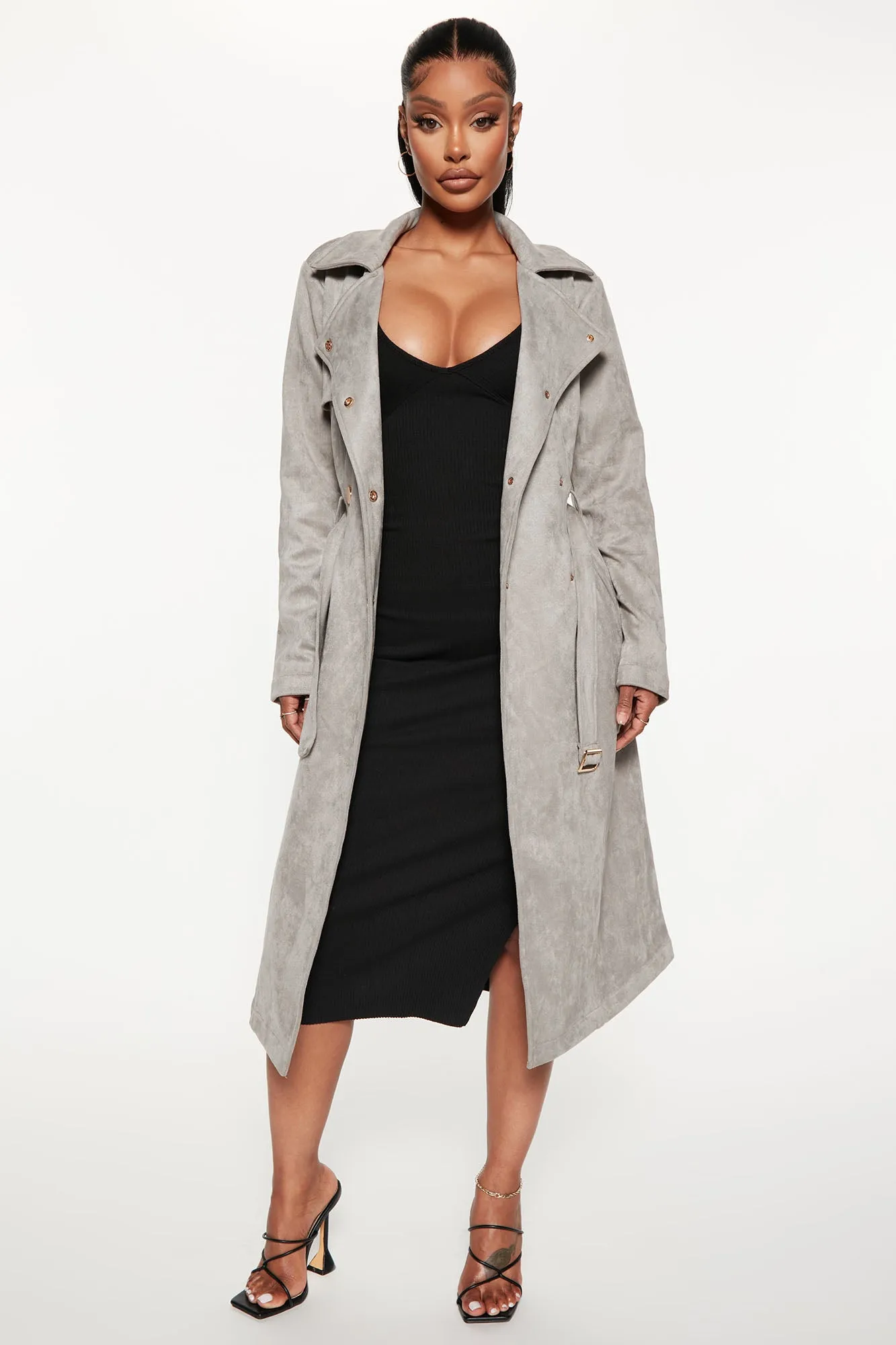 Belt Your Heart Trench Coat - Grey