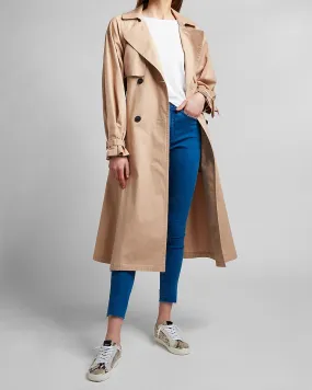 Belted Balloon Sleeve Pleated Trench Coat in Beige