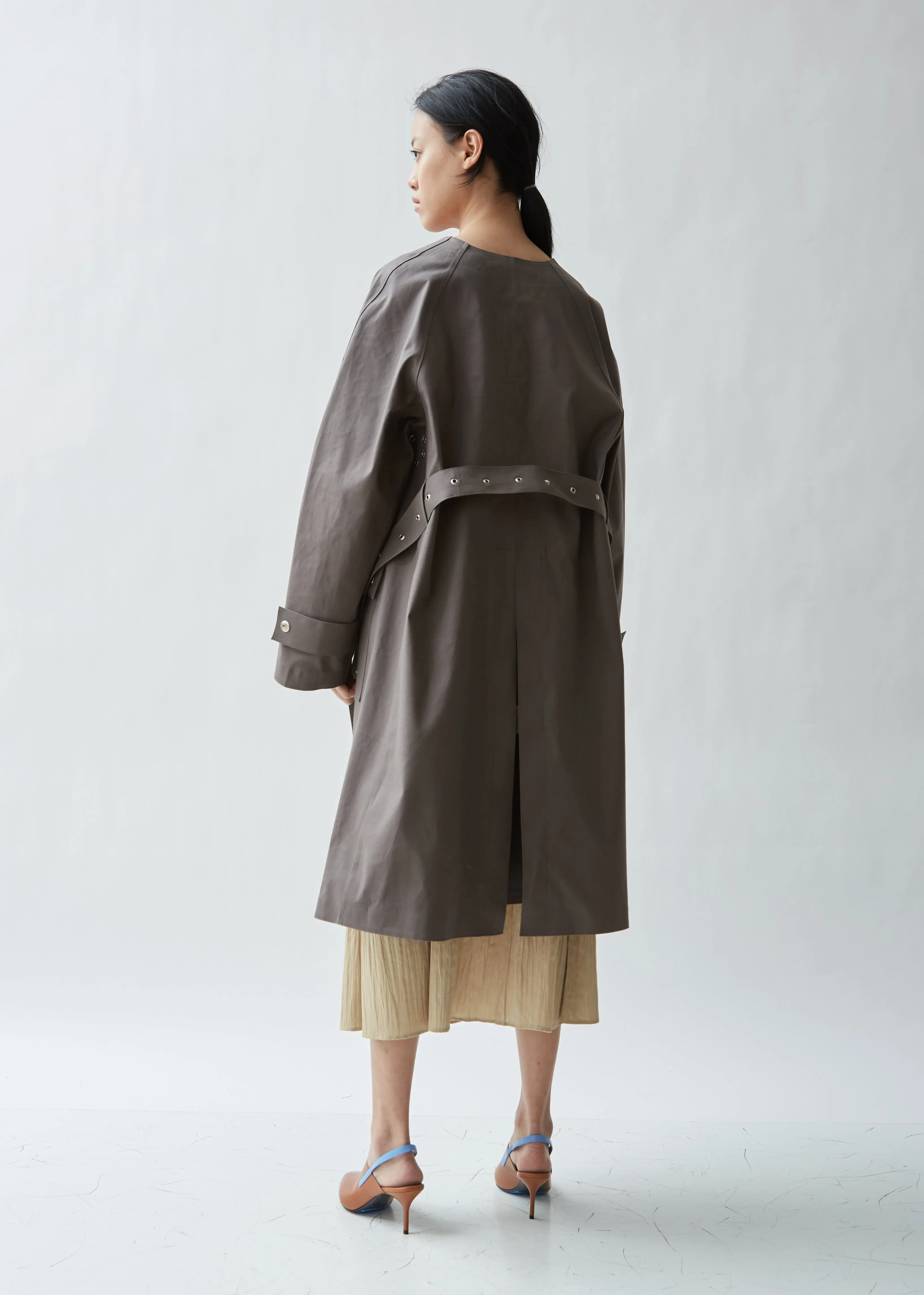 Belted Collarless Trench Coat