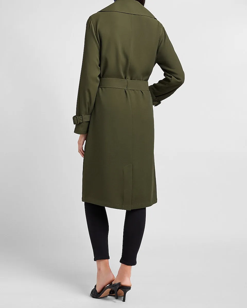 Belted Double Breasted Trench Coat in Olive Green